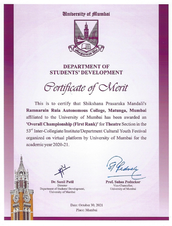 First Rank in 53rd Inter-Collegiate cultural Youth festival