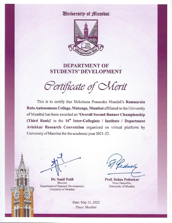 Avishkar Research Convention Certificate 3