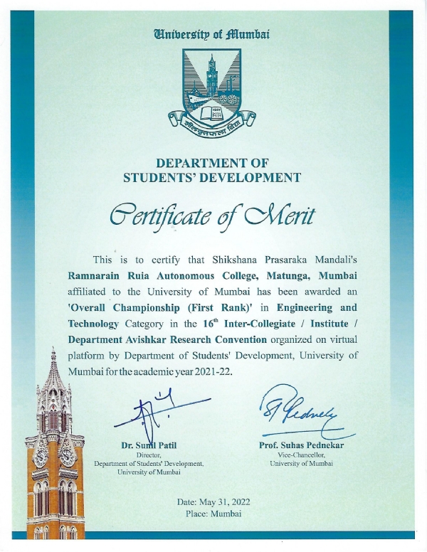 (First Rank) in Engineering and Technology Category 